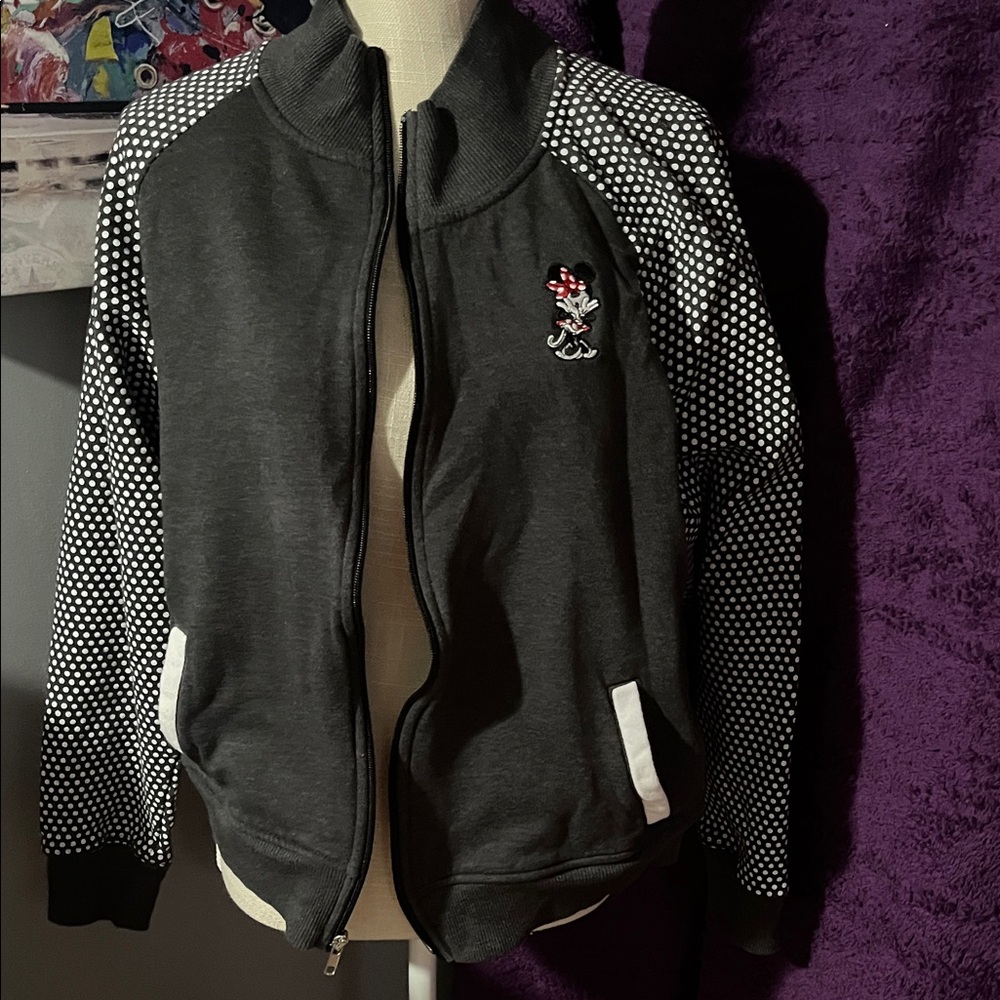Disney Black and White Polka Dot Zip-Up Jacket with Minnie Mouse